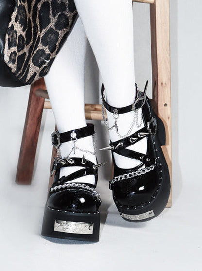 Witch Punk Round Shoes Rivet Dark Rose Platform Toe