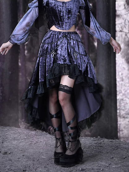 Gothic Skirt Velvet Beaded Trailing Luna Chain Lace