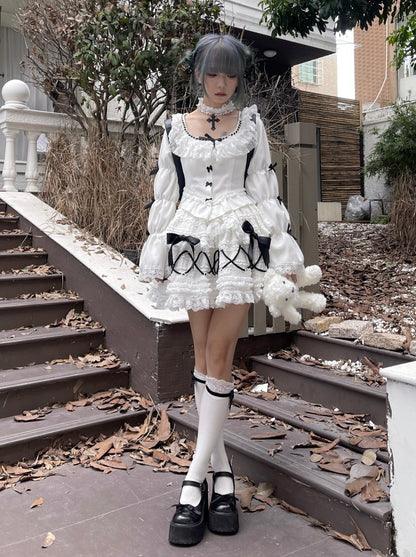 ストラップレースレトロスカートリボンクロス