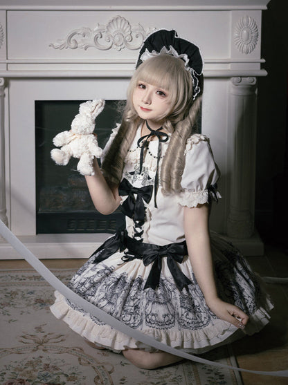 Ensemble de robe de nuit brodé de poupées imprimées