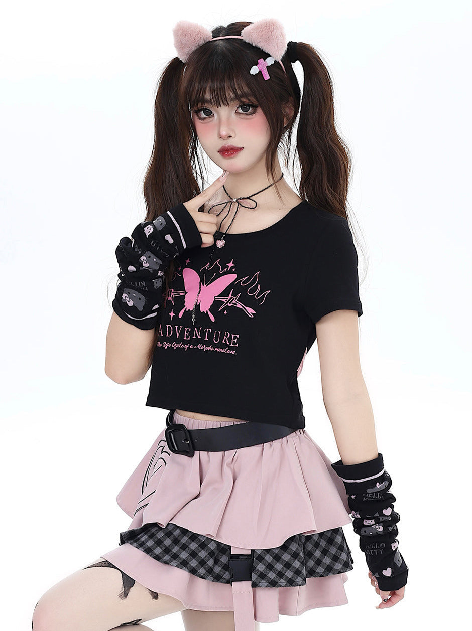 Butterfly Dream T-Shirt Short Slim Ribbon Back