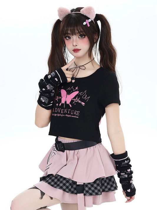 Butterfly Dream T-Shirt Kurz Slim Ribbon Back
