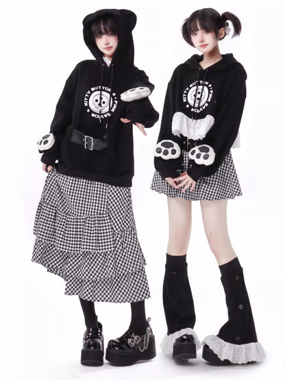 Plash Black Food Sweat Chest Long Singing Long Skirt Suit