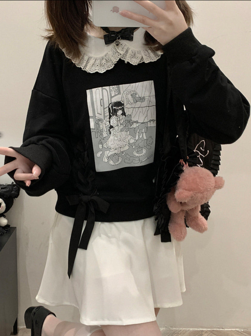 Illustration Printed Doll Color Sweatshirt