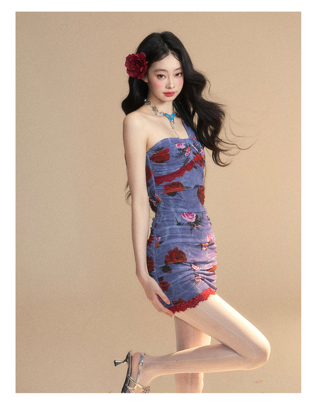 Tight Dress Flower Retro Elegance