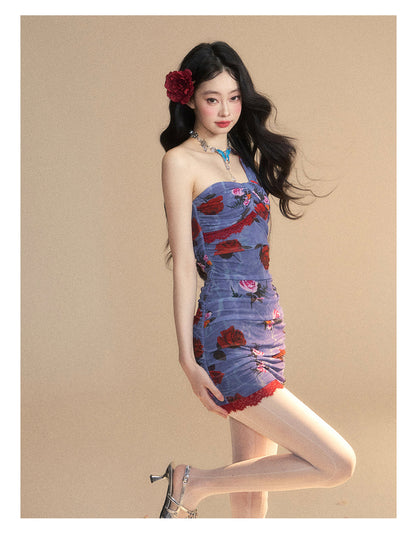 Tight Dress Flower Retro Elegance