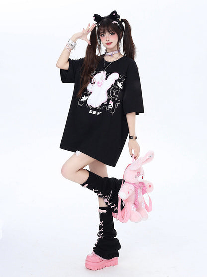 Lockere Stickerei Dunkles kleines T-Shirt Ghost