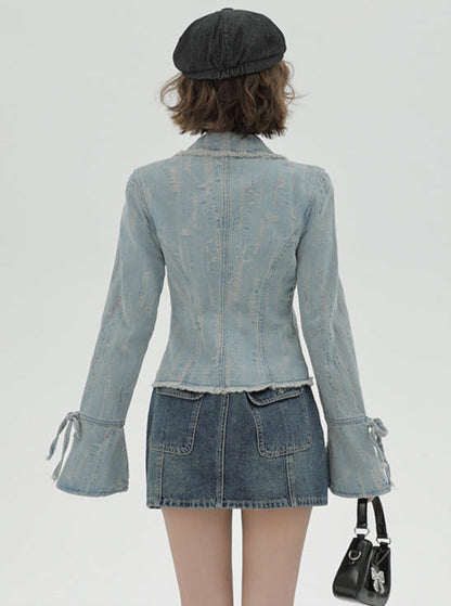 Retro American Wash Anzugkragen Jeansjacke