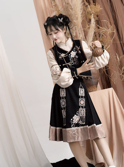Exotic Plus Blouse Vest Flower Sleeve Bag Shoulder Balloon Flared Skirt