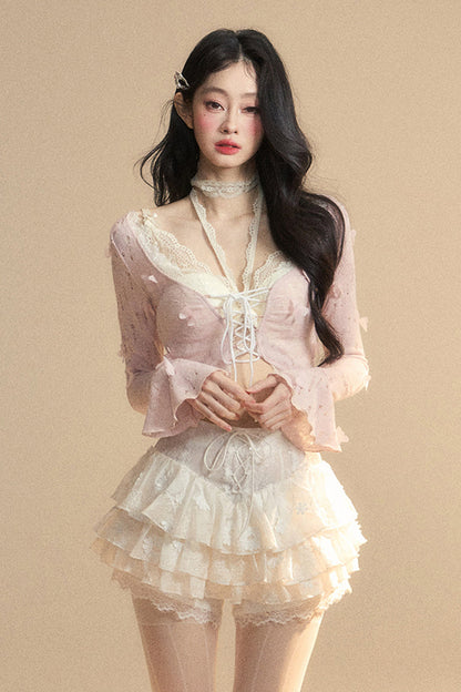 short cardigan Rail inner + halter neck