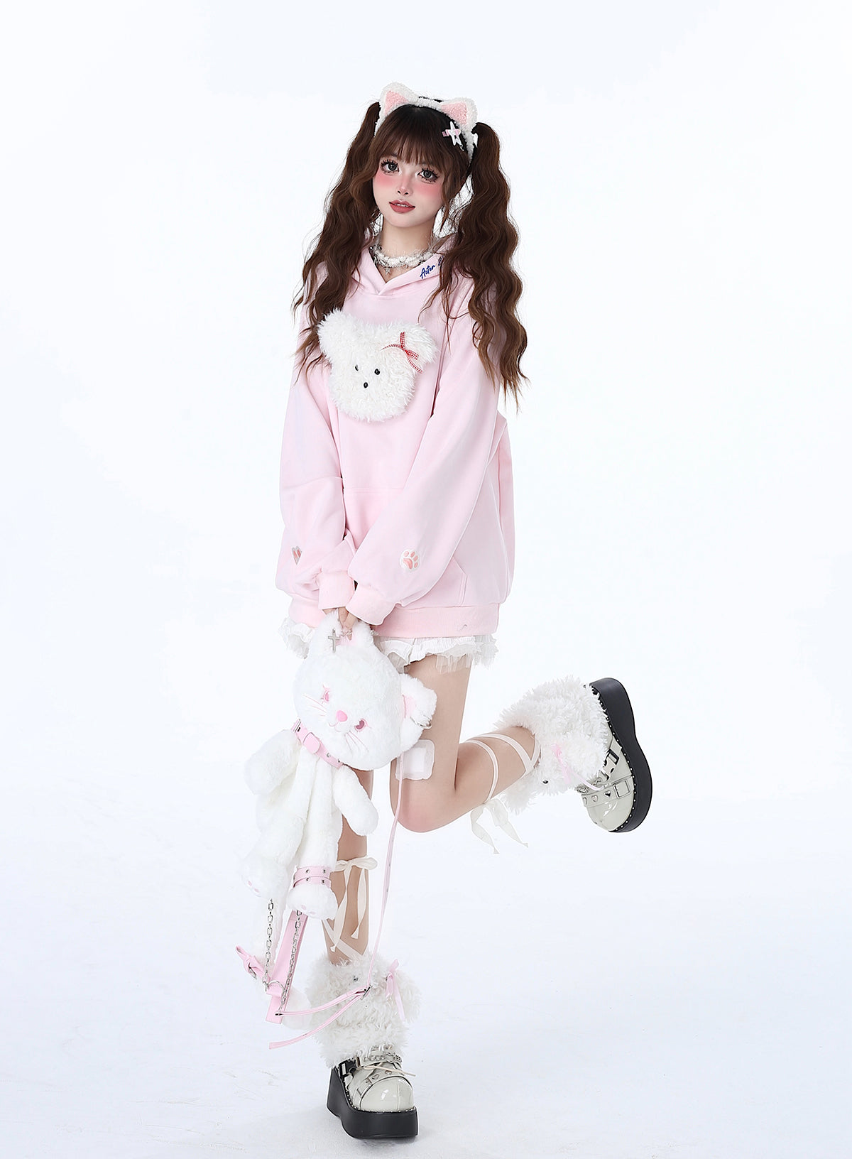 Sweat à capuche couleur pastel lapin Morabito Loose