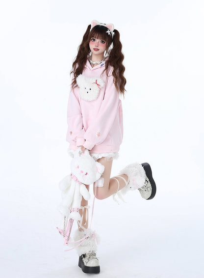 Sweat à capuche couleur pastel lapin Morabito Loose