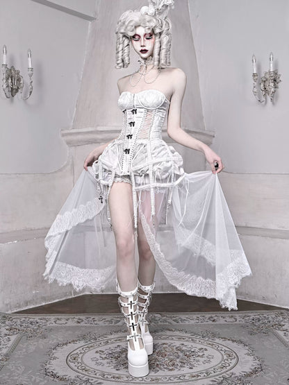 Straps Fishbone Dark Gothic White Corset Bustier Sleeping Alice