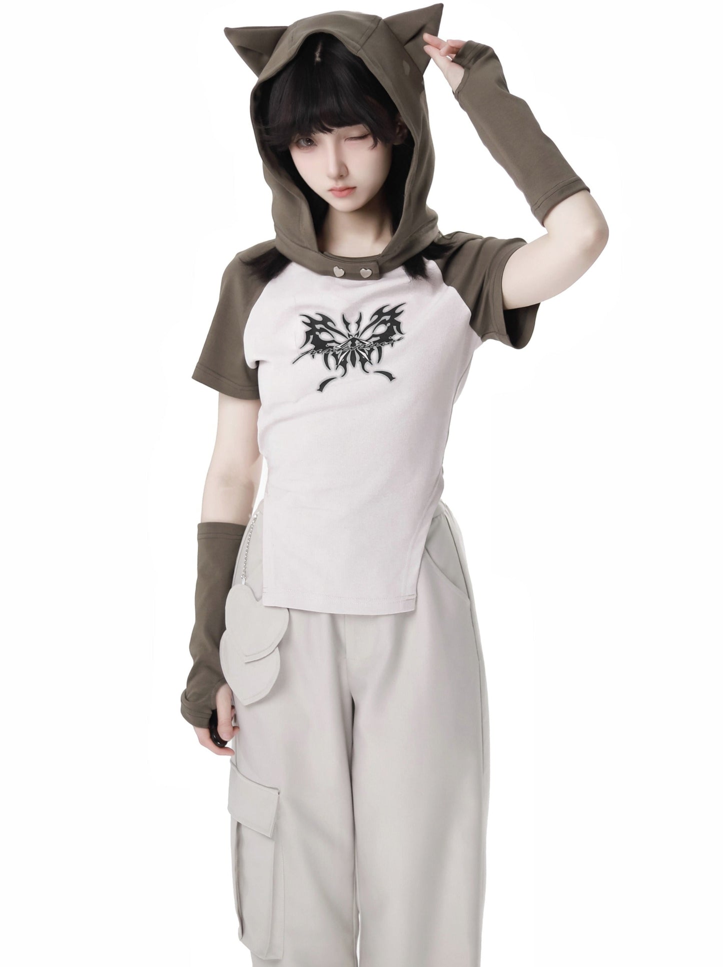 Top Pants Style Wasteland Cat Casual Ear Set Hoodie And