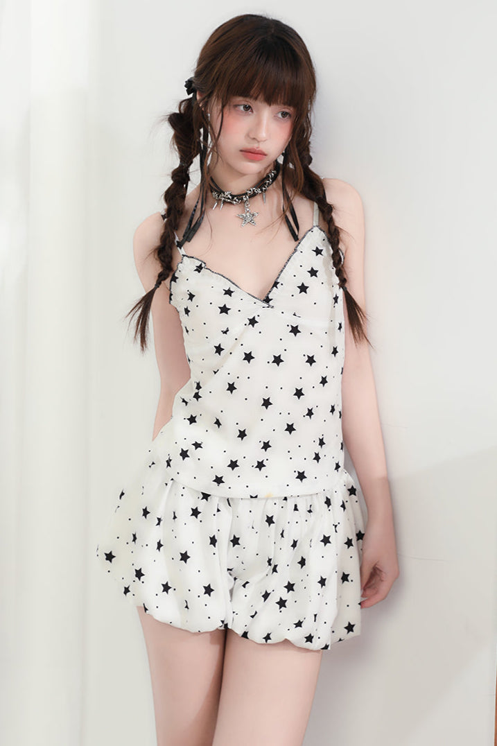 V-neck suspenders + shorts Star