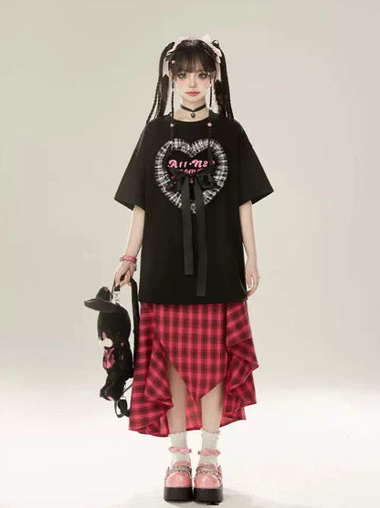 A-Line Irregular Skirt Design Check Retro