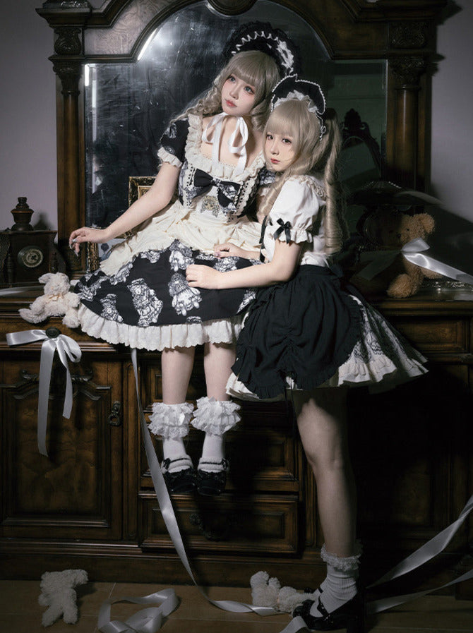 Ensemble de robe de nuit brodé de poupées imprimées