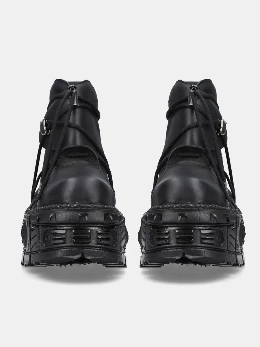 Short Platform Dark Metal Punk Boots Lace-up