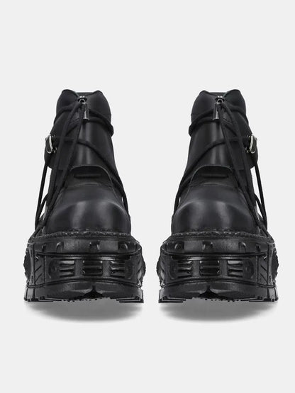 Short Platform Dark Metal Punk Boots Lace-up