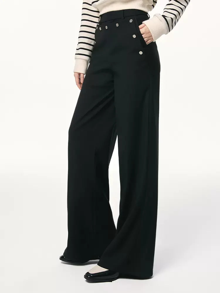 Placket Pants Faux Design Dasual Button