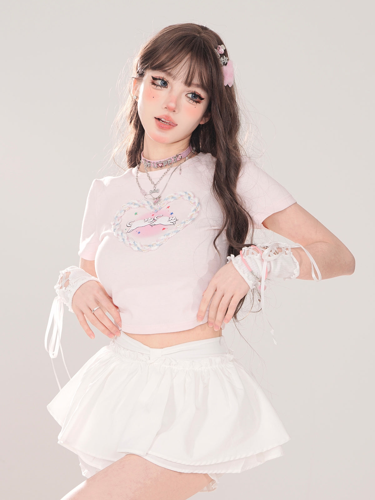 T-Shirt American Neck Love Short Round Cat