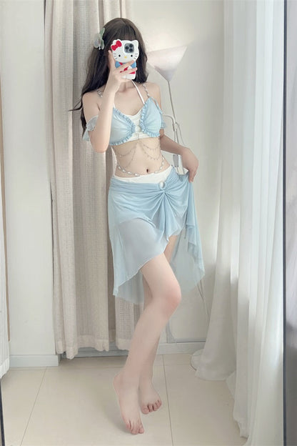 Swimsuit Blue Mermaid Set Split Light