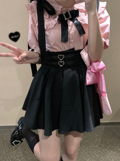 リボンショルダーレザーバックルサスペンダーカート