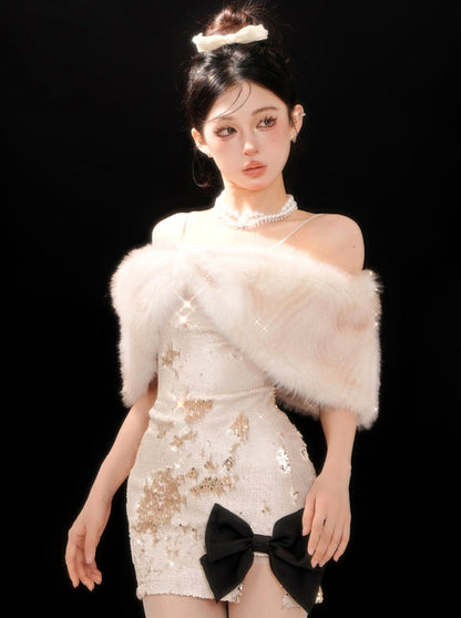 Ribbon Sequined Slit Dress Tie