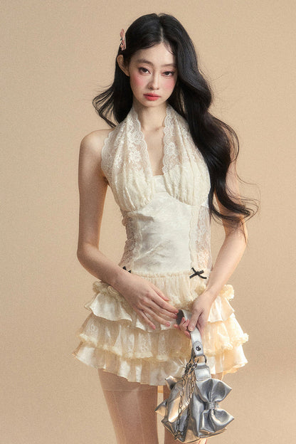 Sweet Neck Dress Halter Lace