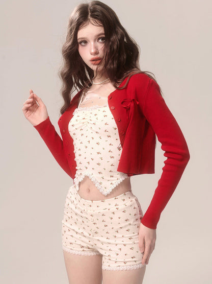 Cake Lace Suspender Top Strawberry Check Neck Halter