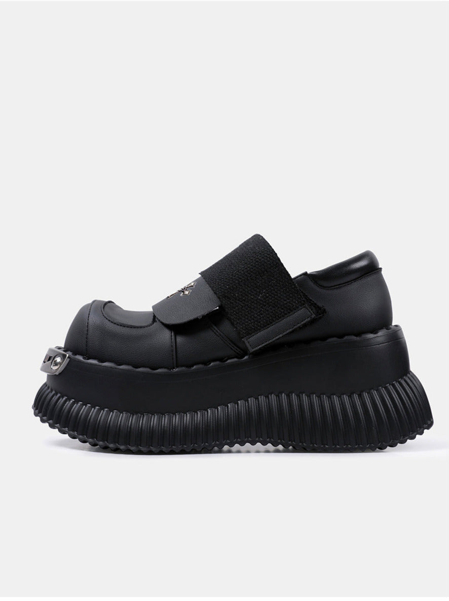Platform Metal Velcro Shoes Punk Leather Cross