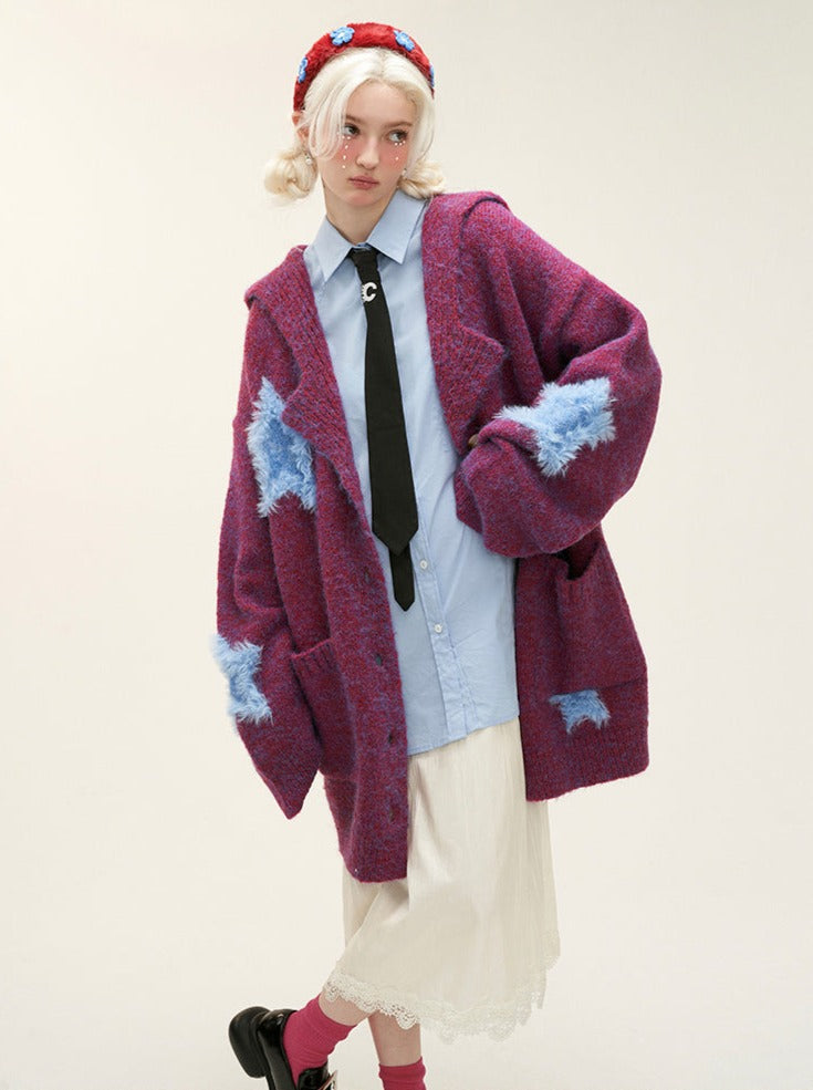 Dark Cardigan Knit Color Star Loose Fur