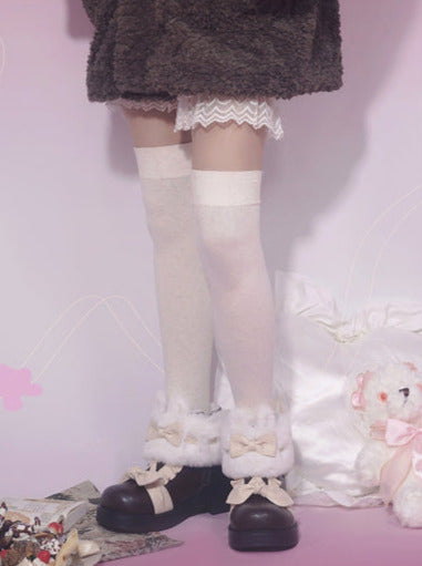 Boots Snow Mid Velvet Color Lolita Block Short Ribbon Heel Sweet