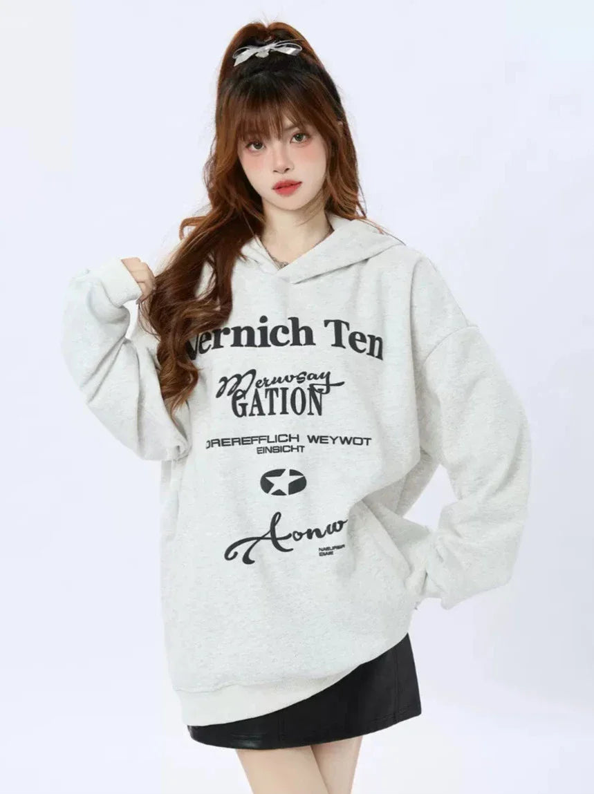 American Retro Print Letter Hoodie