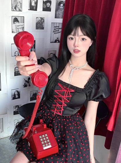 Black Dot Waist Dress Mesh