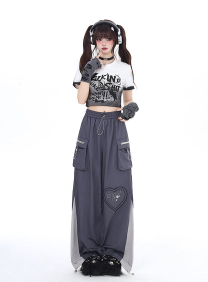 Pantalon cargo couleur contrastée avec cordon de serrage