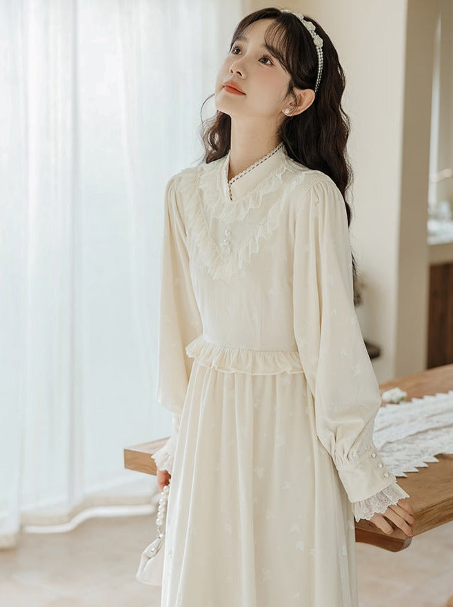 Ruffle Garden Dress Cardigan Flared Milk + Long