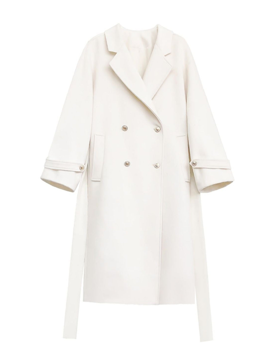 Manteau élégant blanc en laine à double boutonnage style cocon pour collège