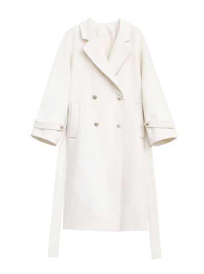Manteau élégant blanc en laine à double boutonnage style cocon pour collège