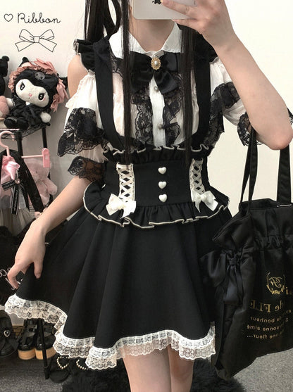 Frill Shoulder Strap Love Back Lace Skirt