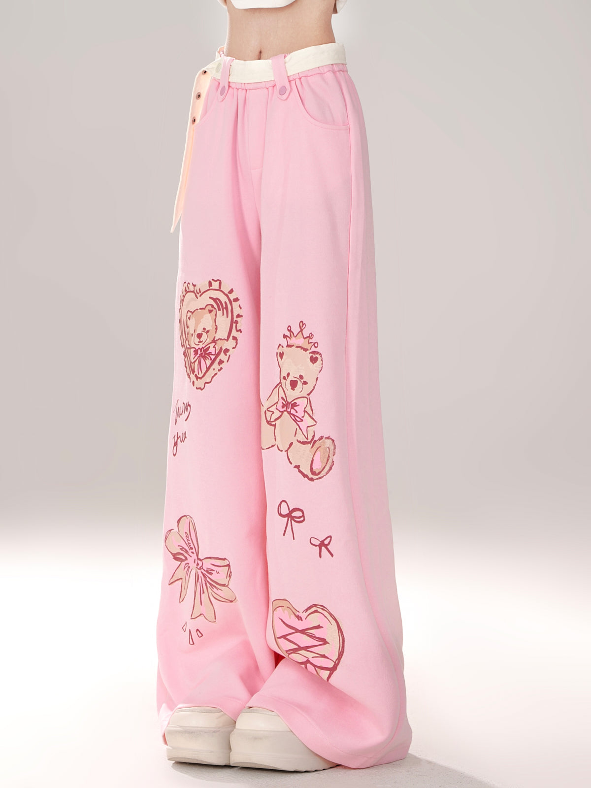 Art Loose Bear Pop Wide Illustration Pants
