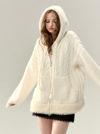 Sweat à capuche zippé en fourrure torsadée