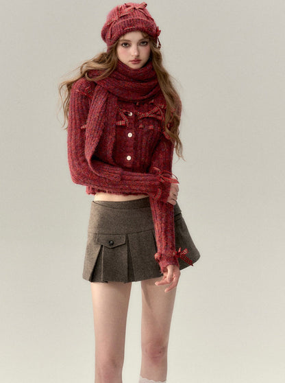 Button with Wool Pleated Skirt