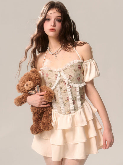 Jacquard Barock Off-Shoulder Kleid Prinzessin