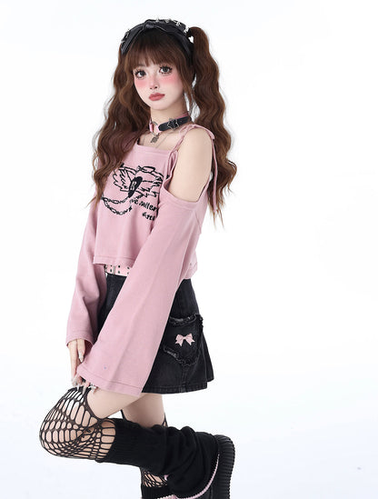 Strap Short Off-the-shoulder Top Knit