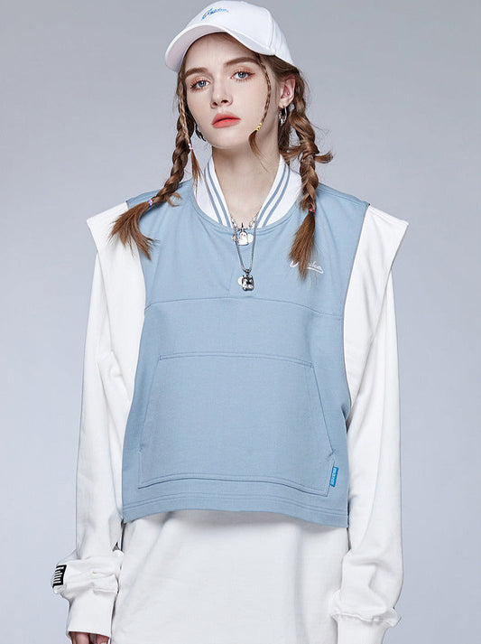 Gilet sportif en tricot bleu-blanc