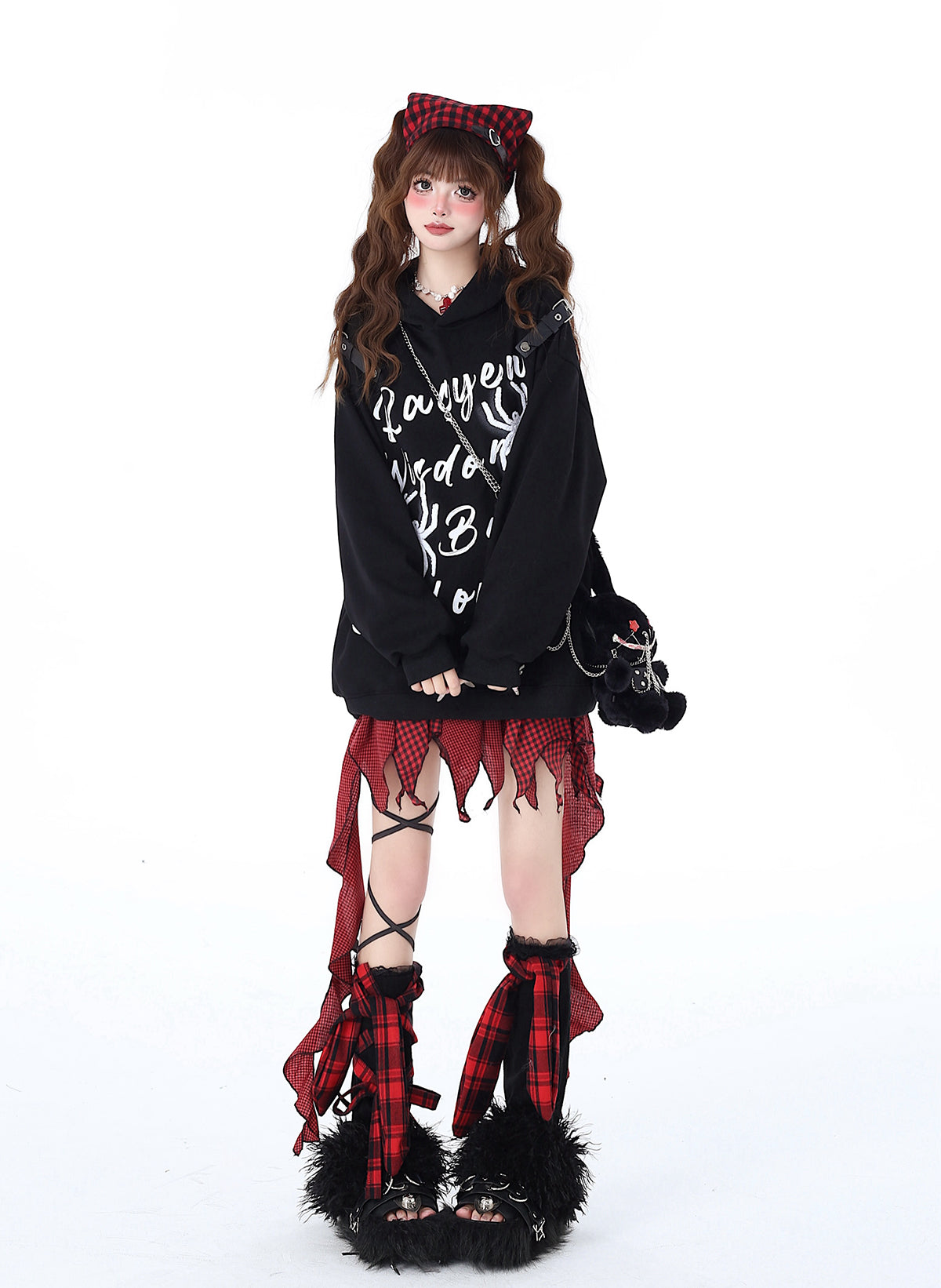 Print Street Hoodie Leather Buckle Hooded American Graffiti Spider