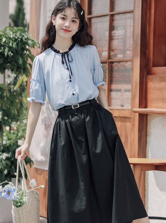 Lce Flared Long + Skirt Shirt Retro Summer Blue