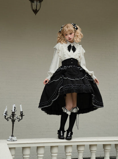 Asymmetrical Skirt Elegant Frilled Flared Blouse