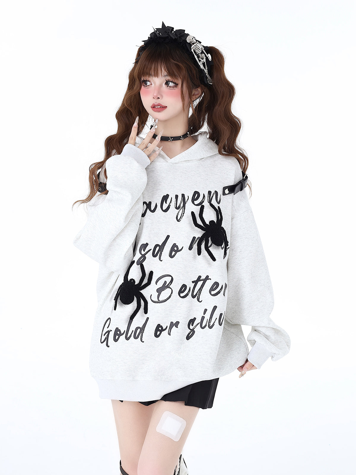 Print Street Hoodie Leather Buckle Hooded American Graffiti Spider